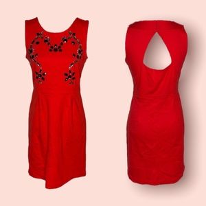 Cynthia Rowley Blood Orange Sheath Dress with Jeweled Rhinestone Details Sz Sm